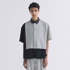 【残り一点】Check Asymmetrical Stripe Short Sleeve Shirt