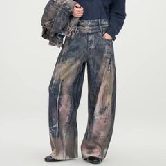 【残り一点】Brown Artistically Tie-Dyed Coated Denim Pants