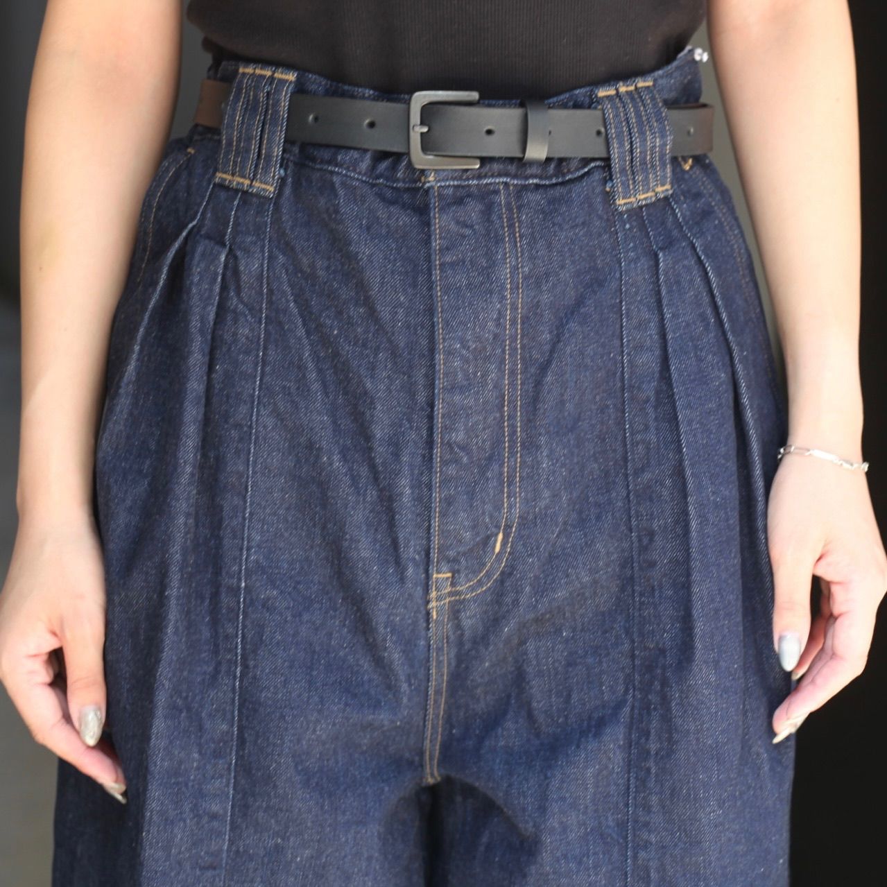 【残り一点】Denim 3pleated Wide-Leg Trousers