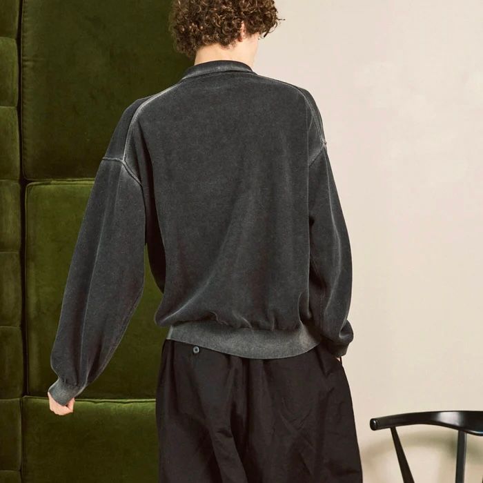 【残り一点】High Twist Pigment Bleach Prime-Over Long Sleeve Knit Polo Shirt
