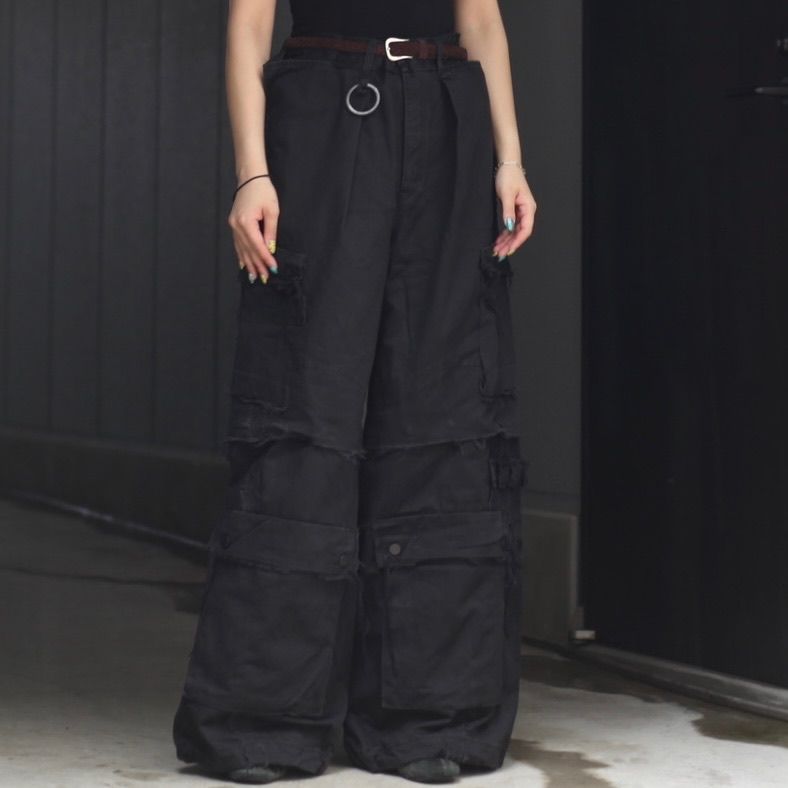 Slash Seam Twist Cargo Jeans(NOIR) | MINUS OFFI