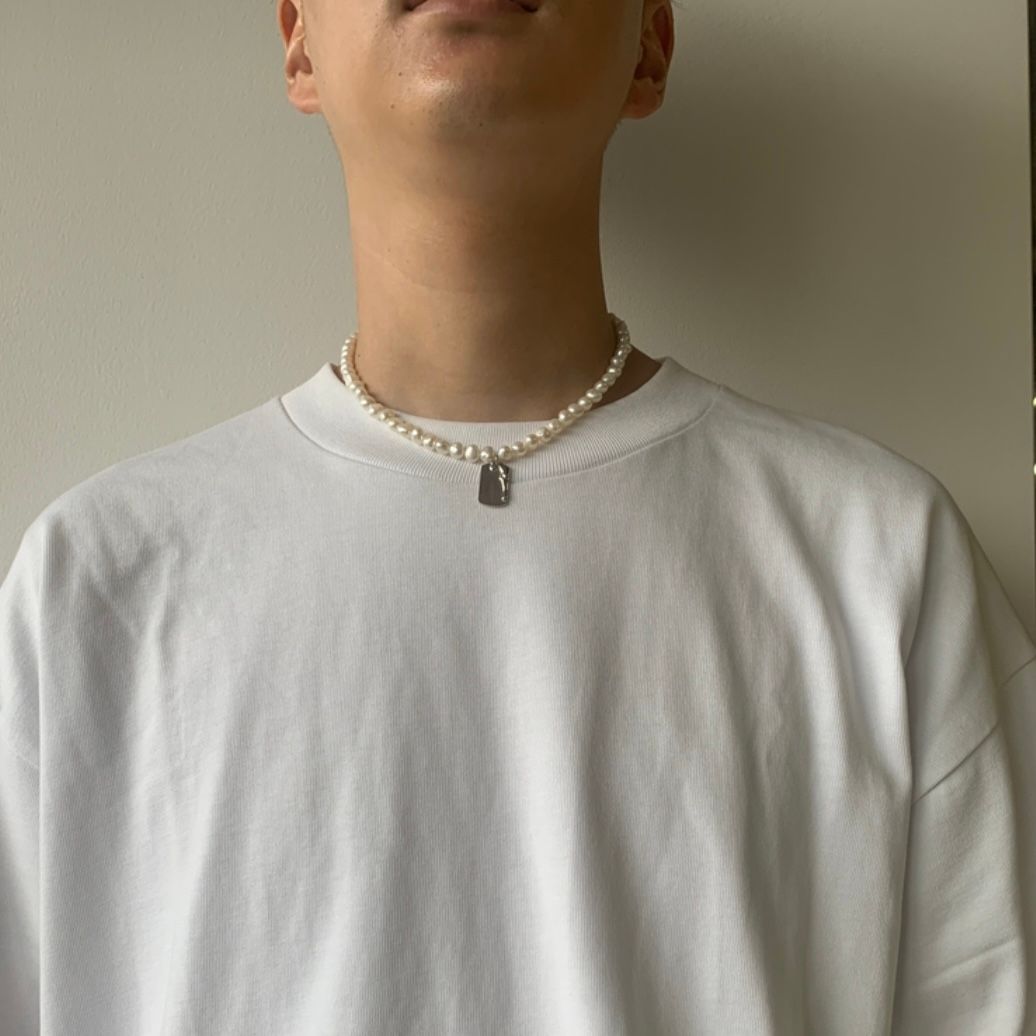 【お取り寄せ注文可能】Unisex Dog Tag Pearl Necklace