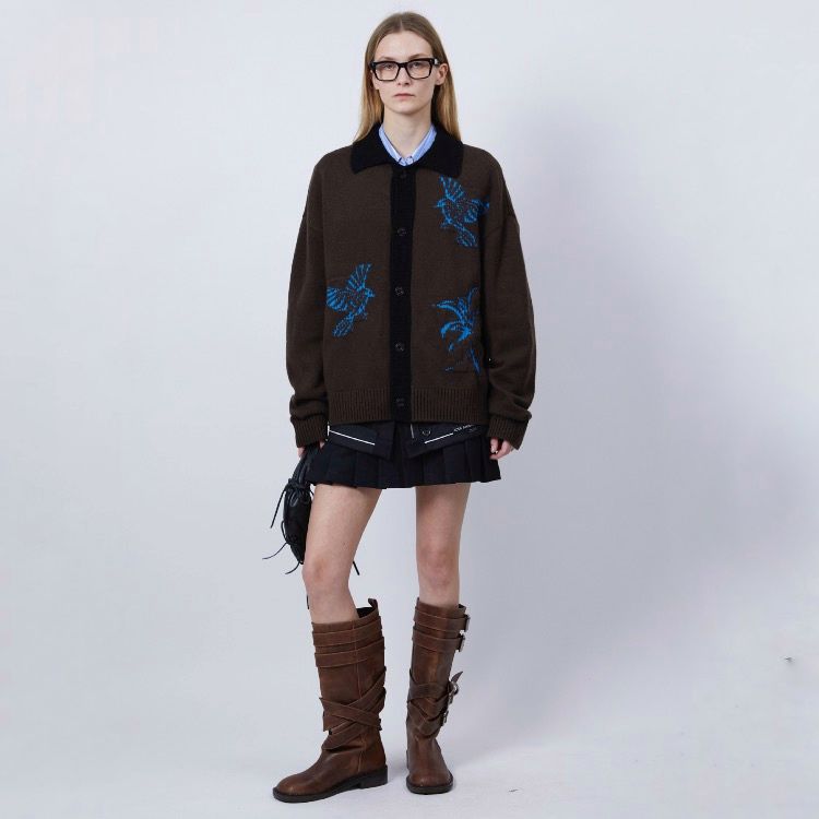 【残り一点】Unisex Bird Intarsia Cardigan