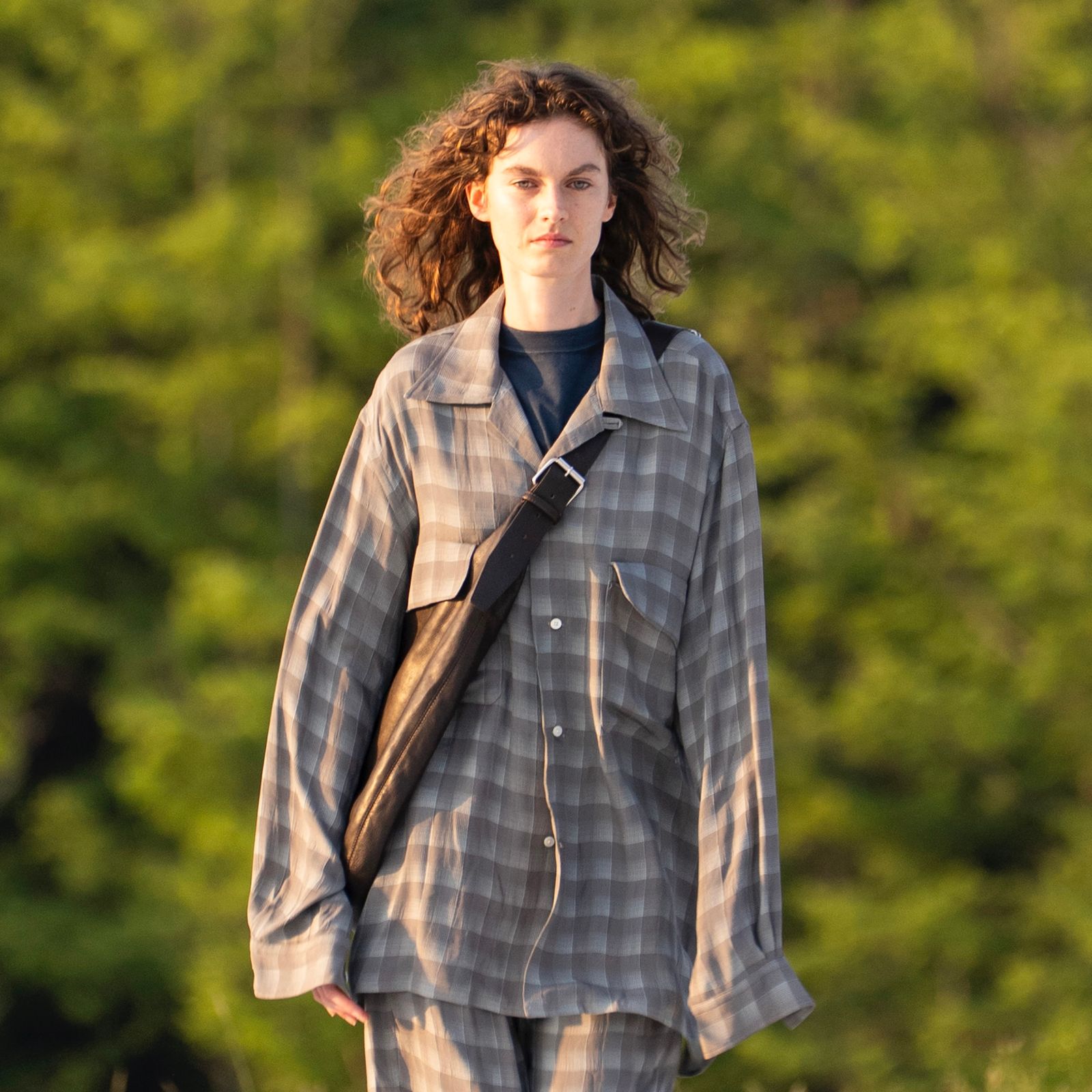 【残り一点】Jacquard Plaid Open Collar Shirt