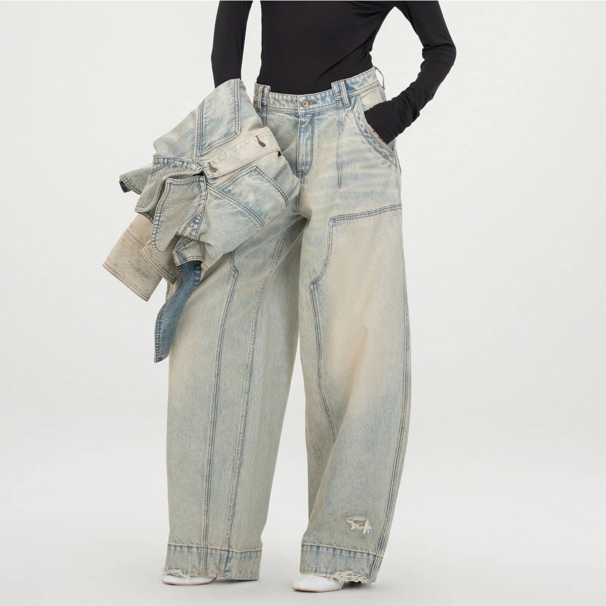 【残り一点】Washed Denim Deconstructed Cargo Jeans
