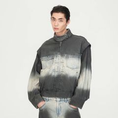 【残り一点】Blue to Black Ombre Denim Stand Collar Jacket