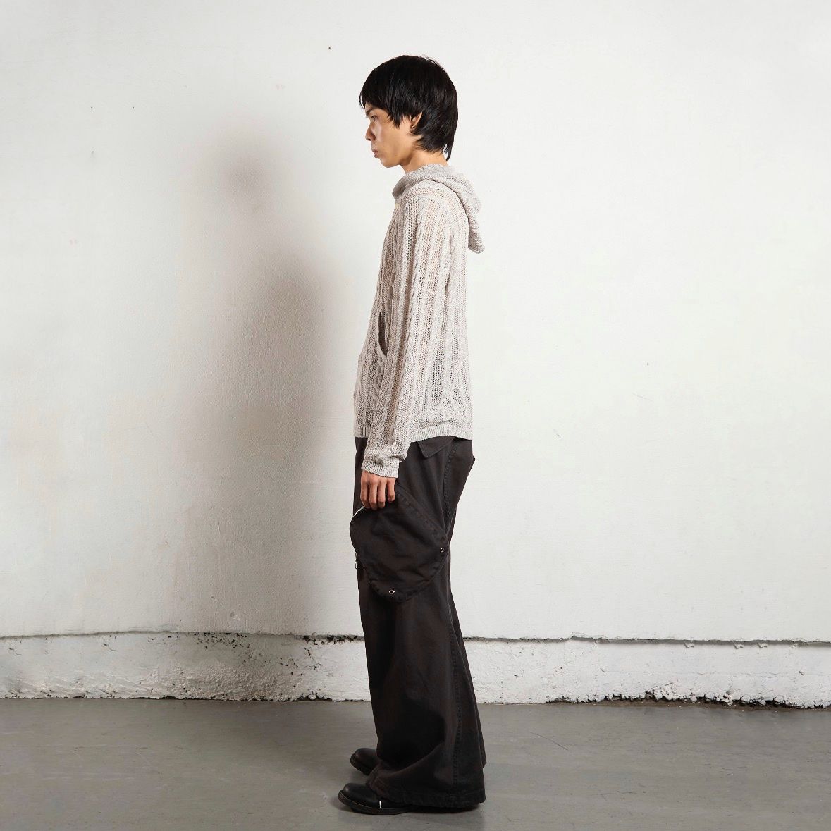 【残り一点】Semi Sheer Cable Knitted Button Up Hoodie