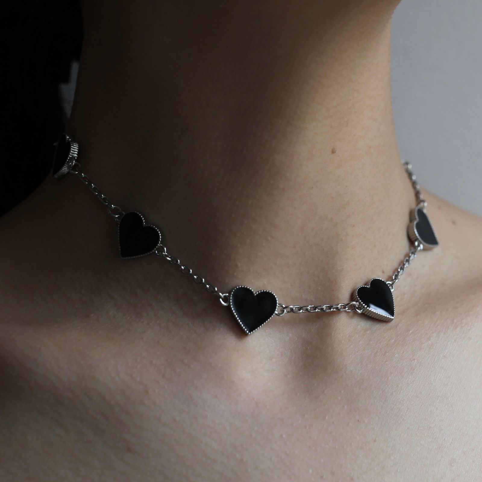 【残りわずか】Chain Heart Necklace(BLACK)
