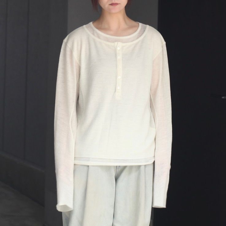 【残り一点】Double Layered Long Sleeve Henley T Shirt
