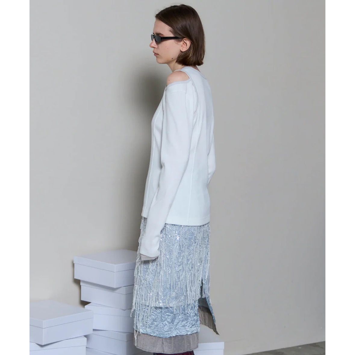 【残り一点】Shoulder Slit Rib Top