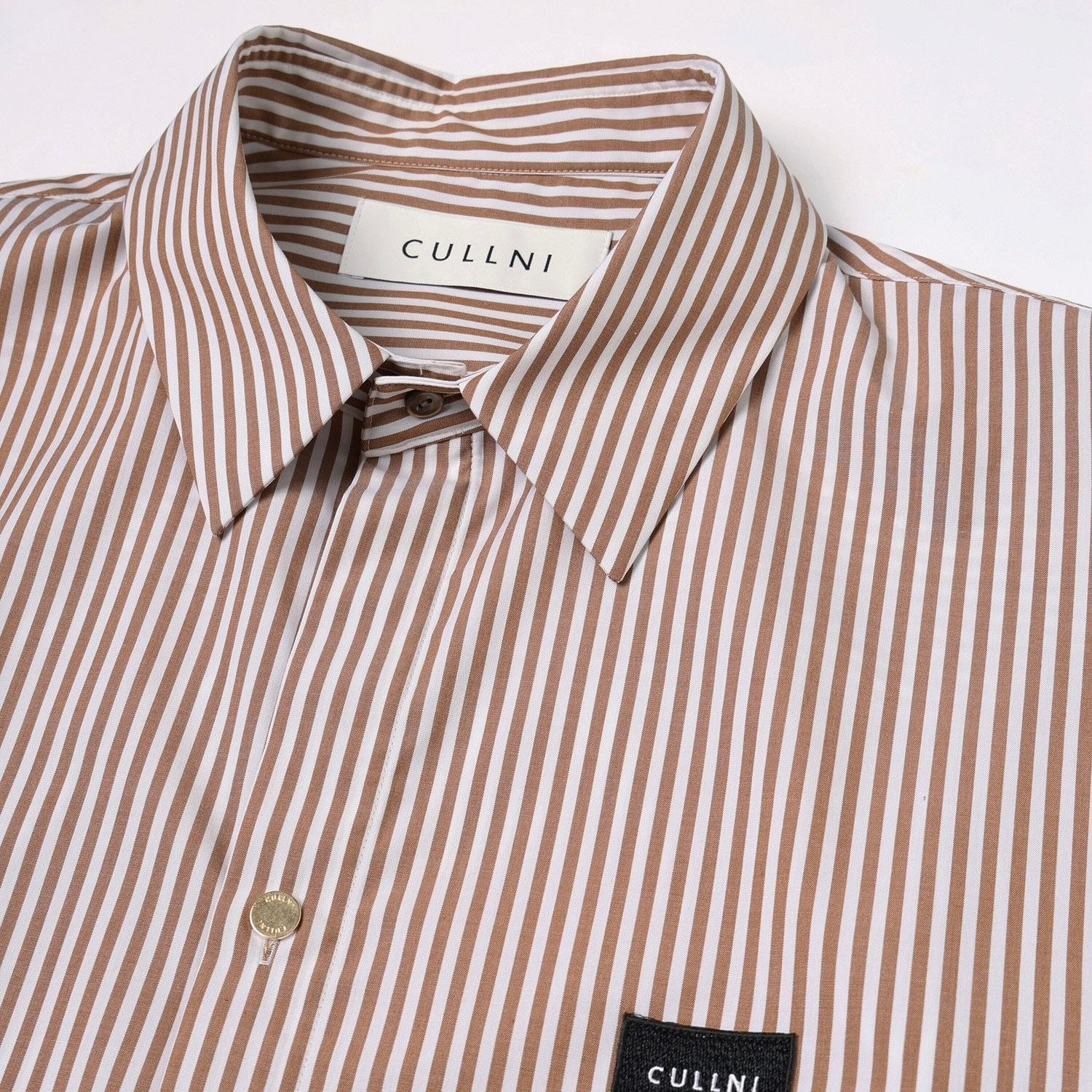 【残り一点】High Count Broad Embroidery Patch Stripe Shirt