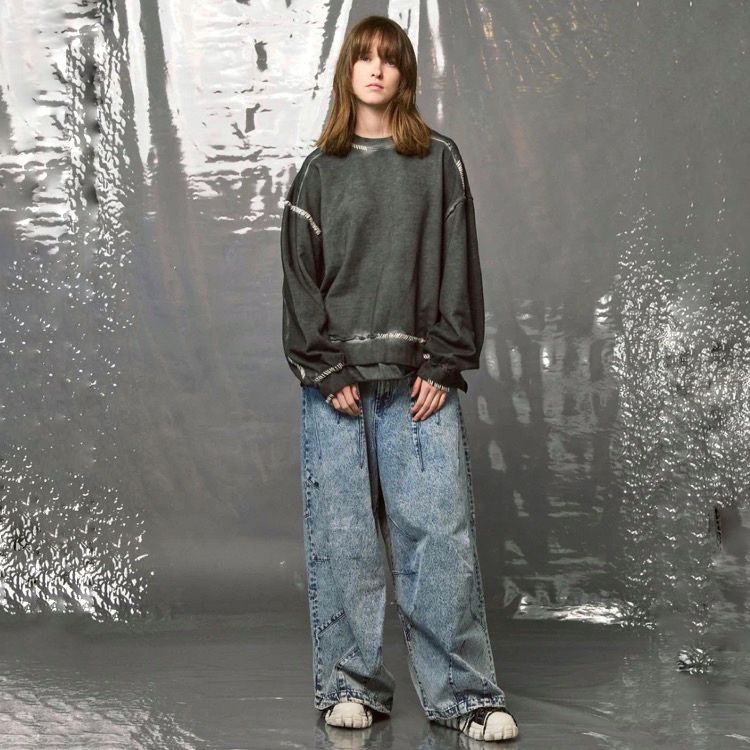 【残り一点】Heavy-Weight Sweat Embroidery Damage Over-Dye Crew Neck Pullover