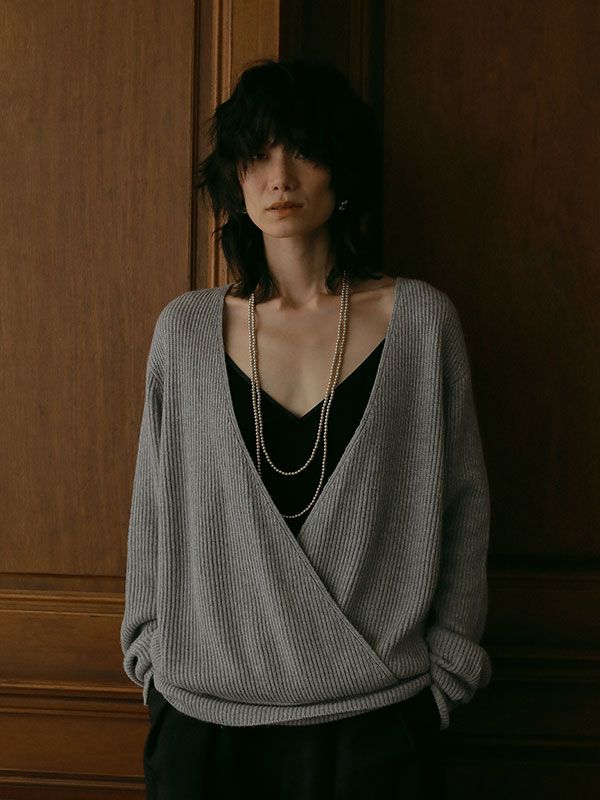 カシュクールニットプルオーバー - GREY