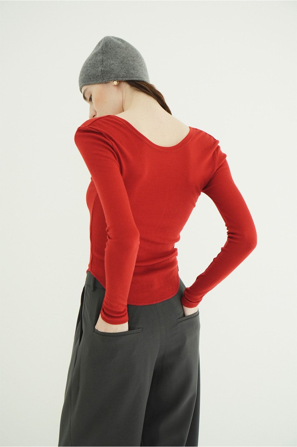 ウールリブカットソー - W FACE WOOL RIB TOPS（RED）