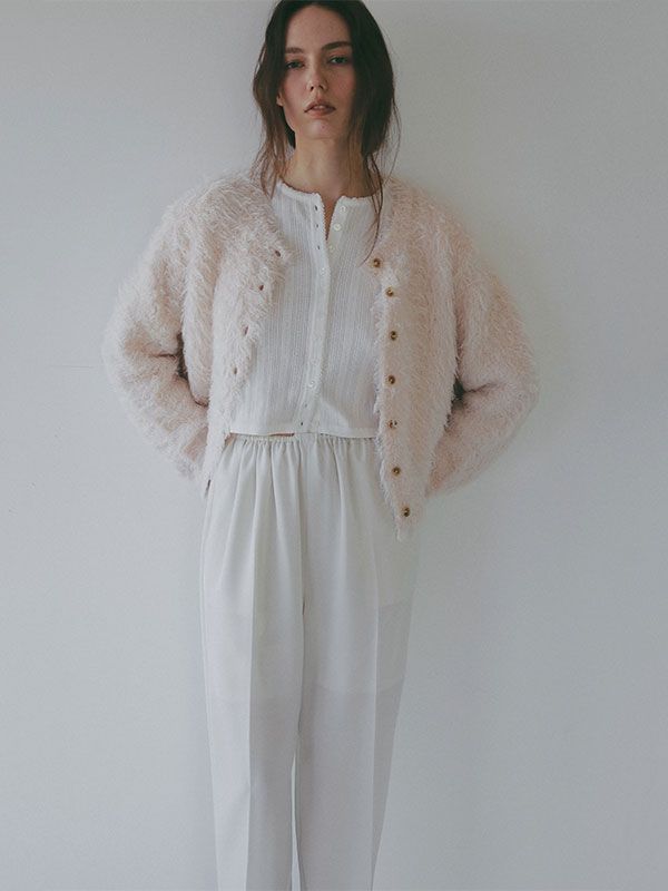 フェザーヤーンニットカーディガン （LIGHT PINK)