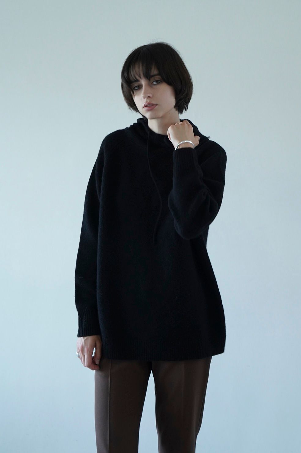 CLANE - ハイネックフードニットトップス - H/N KNIT HOODIE - BLACK