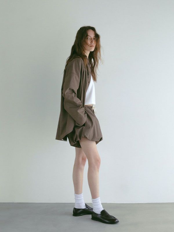 ストライプボックスシャツ - BROWN