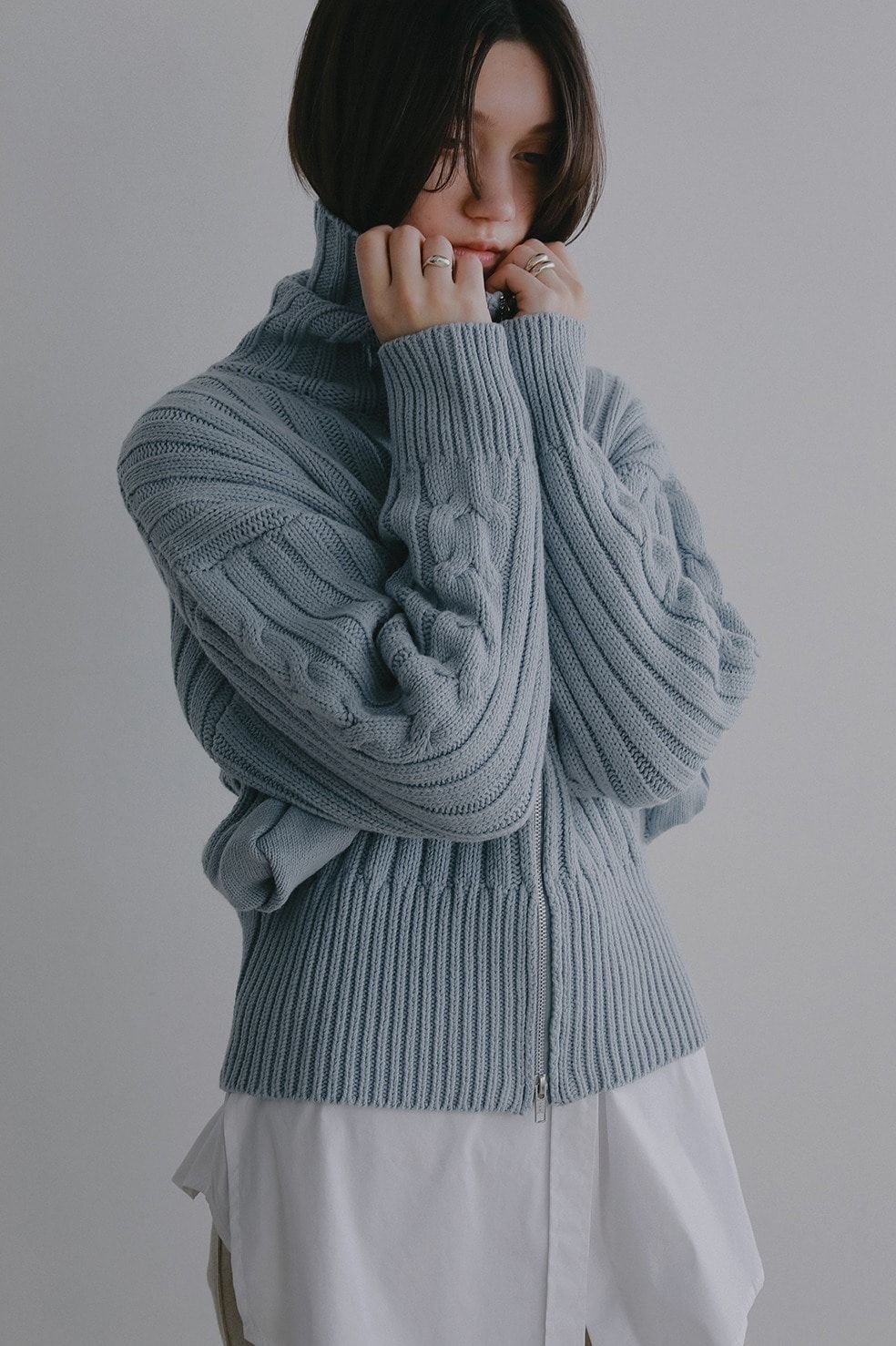 コットンリブニットブルゾン - COTTON RIBKNIT BLOUSON (BLUE)