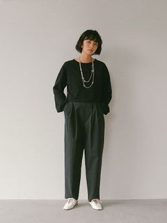 ハイウエストタックパンツ - NAVY