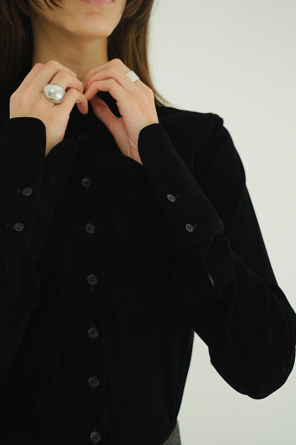 チュールフロッキーシャツ | TULLE FLOCKY SHIRTS (BLACK)