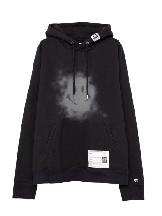 スマイリーフェイス プリンテッドフーディー - Smily Face Printed Hoodie - BLACK