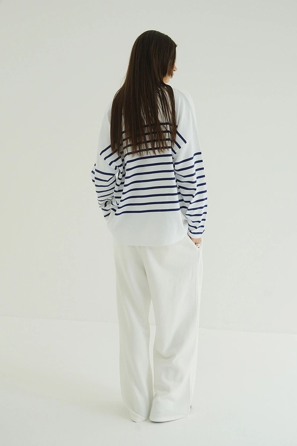 ヘンリーネックデザイントップス - WIDE HENRY NECK BORDER TOPS (WHITE)