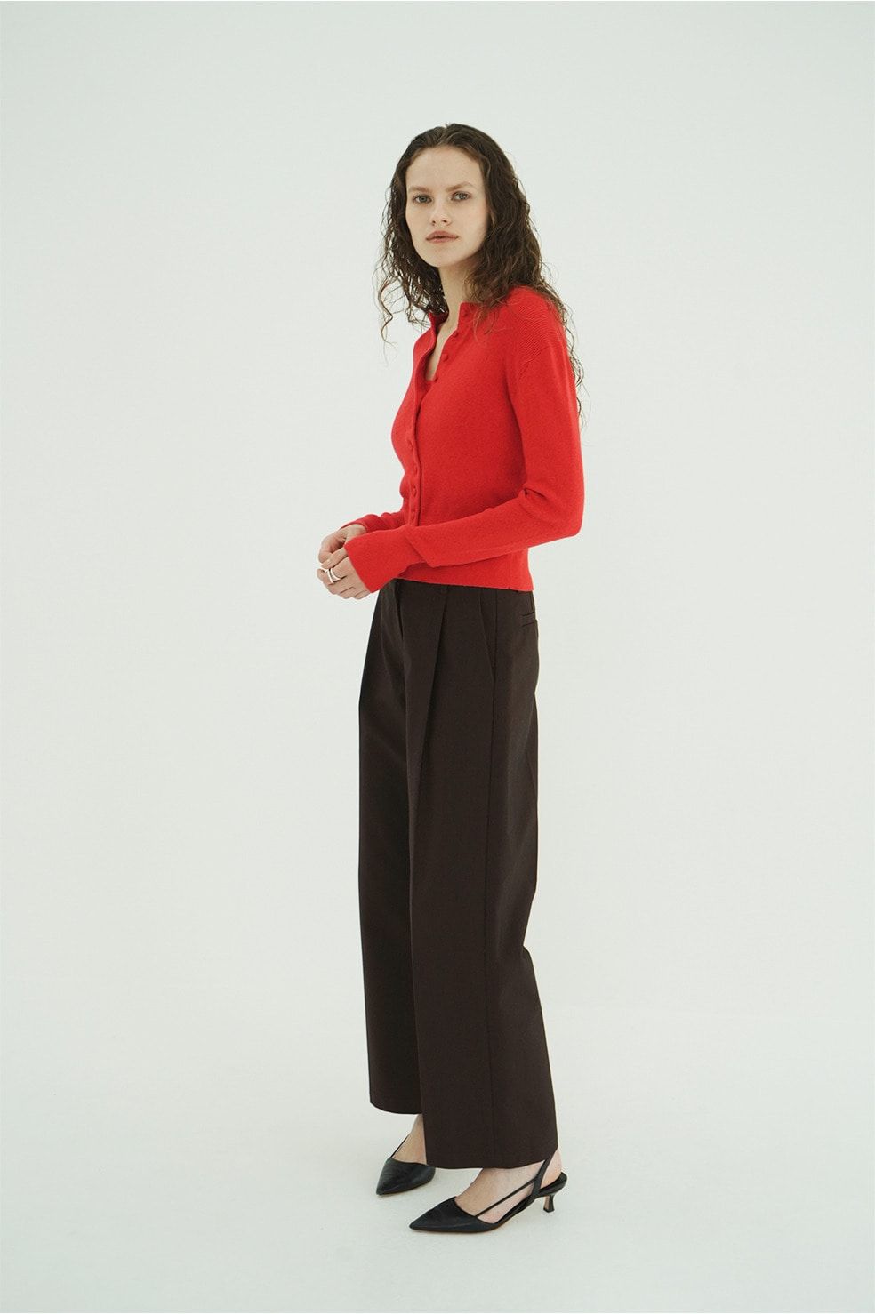 ニットカーディガン×タンクトップ セット -  BUTTON CARDIGAN TANK SET (RED)