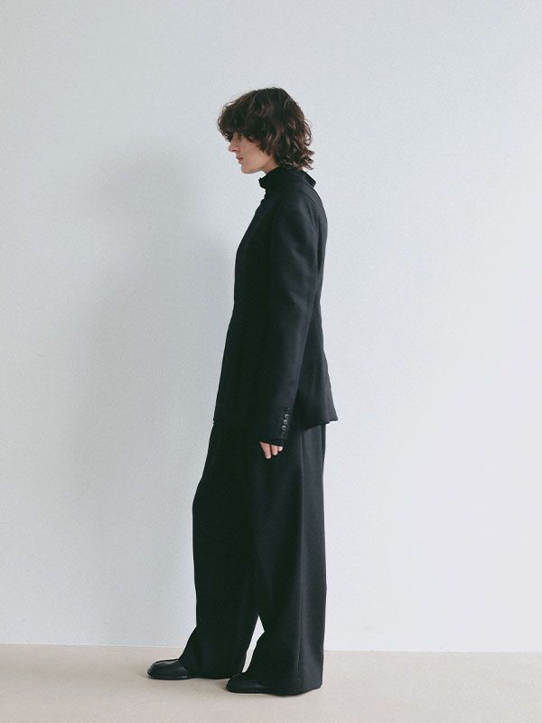 ダブルフェイスデザインウエストワイドパンツ (BLACK)