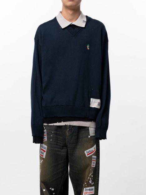 トリプルレイヤードニットプルオーバー - Triple Layered Knit Polo Sweater (NAVY)