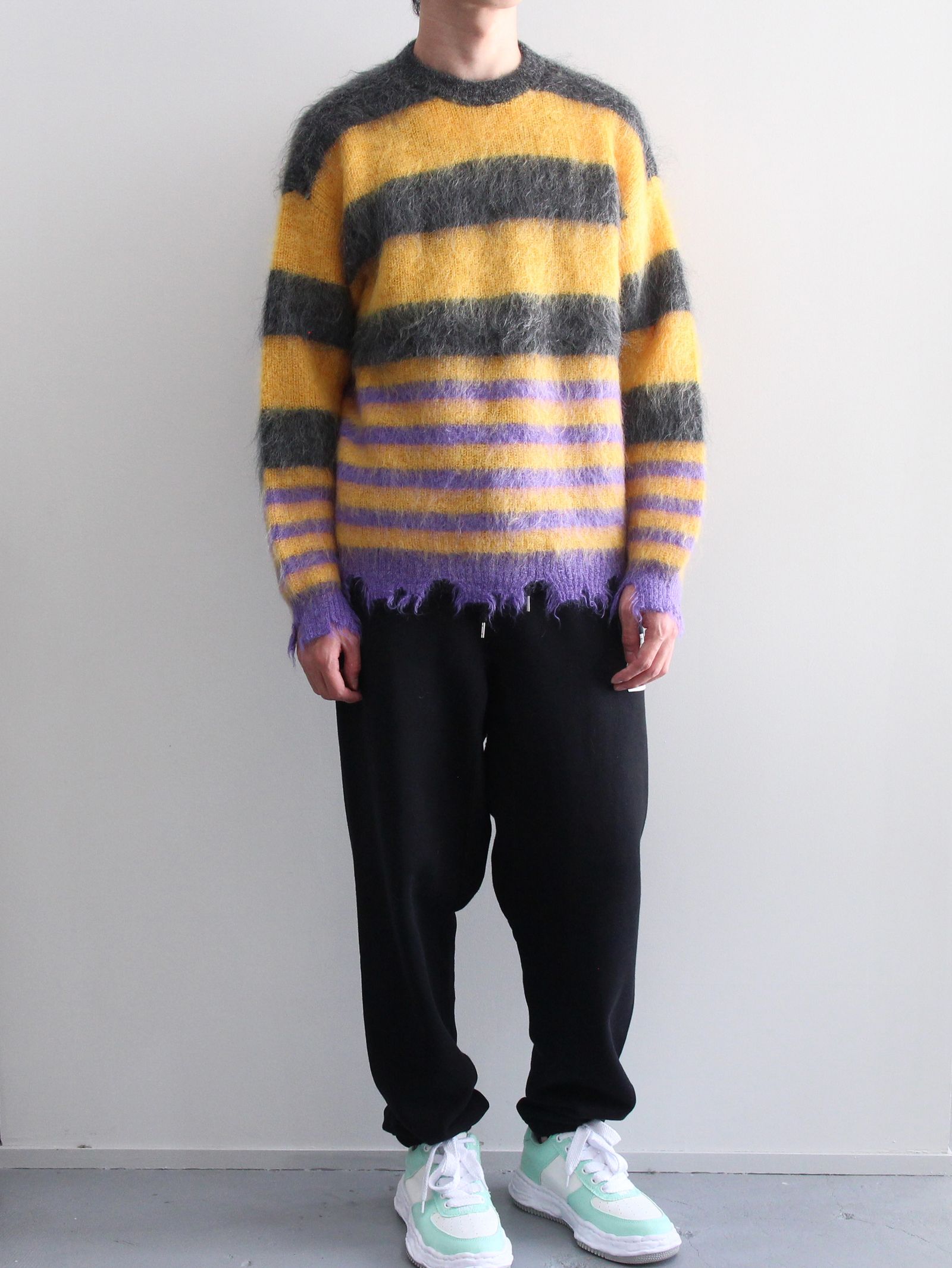 KIDILL - MOHAIR BORDER KNIT - GREY × YELLOW × PURPLE | ADDICT WEB SHOP