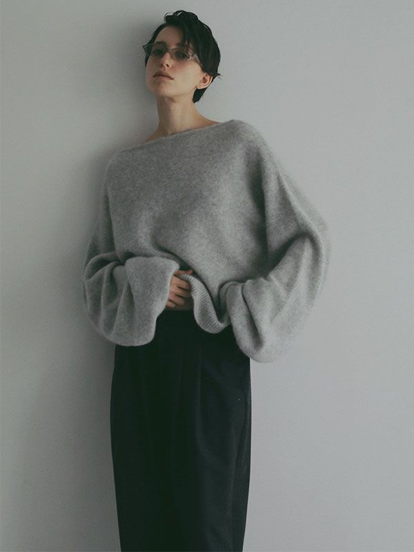 ホワイトヤクボリュームスリーブニットプルオーバー - GREY