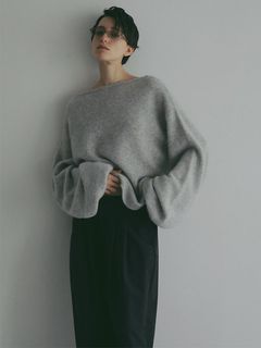 ホワイトヤクボリュームスリーブニットプルオーバー - GREY