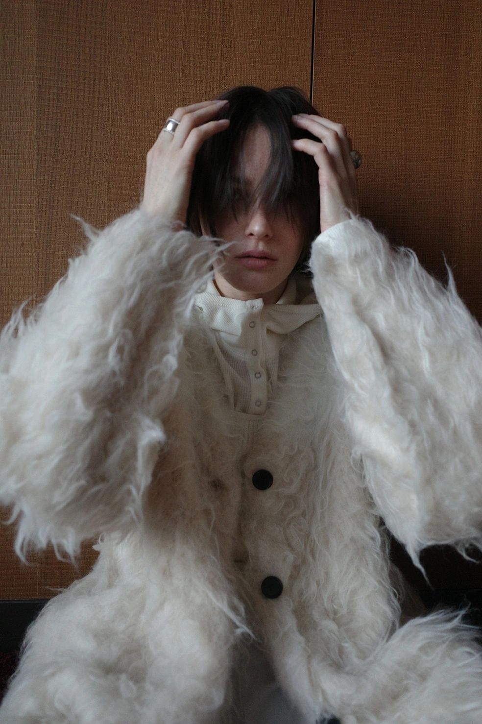 シャギーニットカーディガン - BI COLOR SHAGGY KNIT CARDIGAN - IVORY
