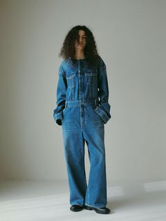 カットオフネックデニムオールインワン - BLUE