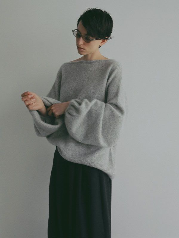 ホワイトヤクボリュームスリーブニットプルオーバー - GREY