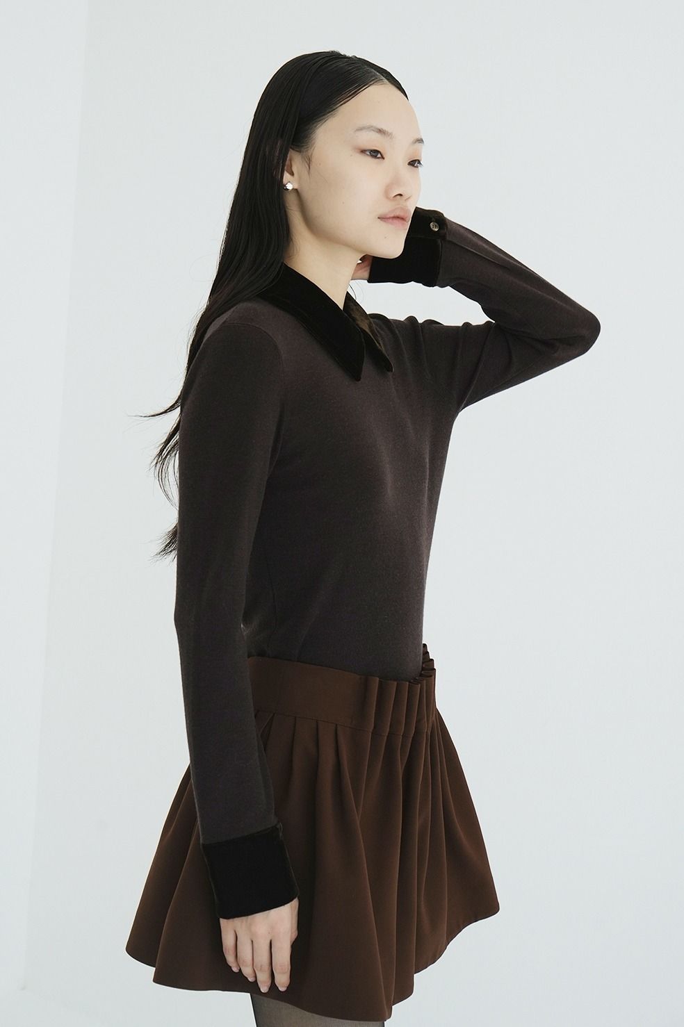 ベロアカラーニットトップス | VELOR COLLAR KNIT TOPS (BROWN)