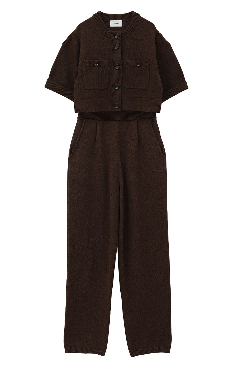 カーディガン - ニットパンツセット / HALF SLEEVE KNIT TOPS & PANTS SET - BROWN
