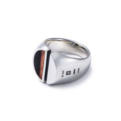 SPLIT CARVED SEAL RING / SILVER - TIGER EYE