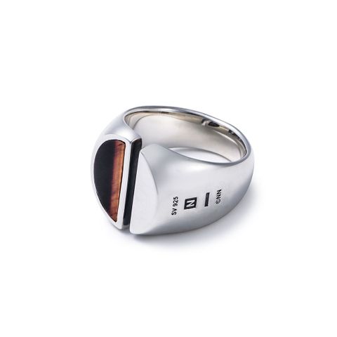 SPLIT CARVED SEAL RING / SILVER - TIGER EYE