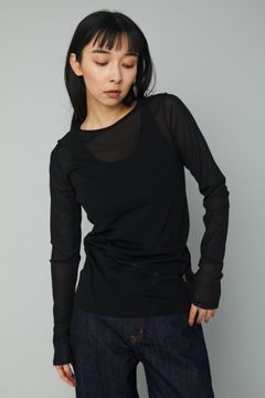 クルーネック メッシュ インナー トップス - BLACK