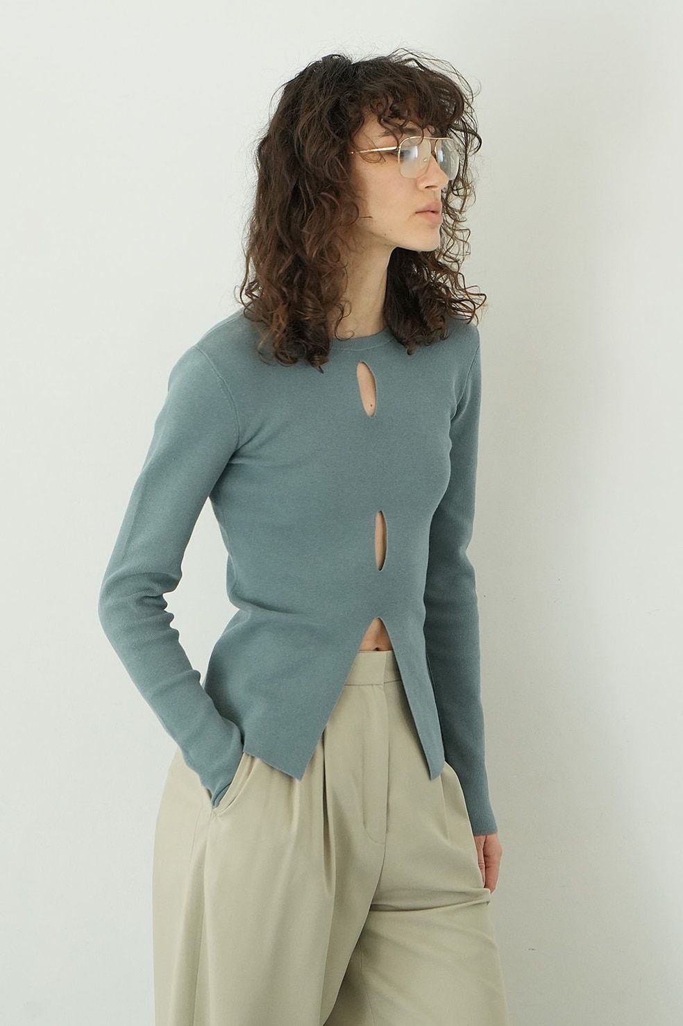 CLANE - W FACE HOLE KNIT TOPS - BLUE - ダブルフェイスニット ...