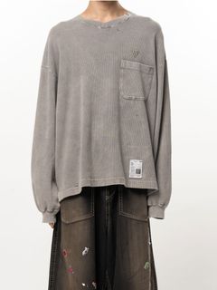 ブリーチド ワッフル ロング スリーブ Tシャツ - Bleached Waffle Long Sleeve T-Shirt (KHIKI)