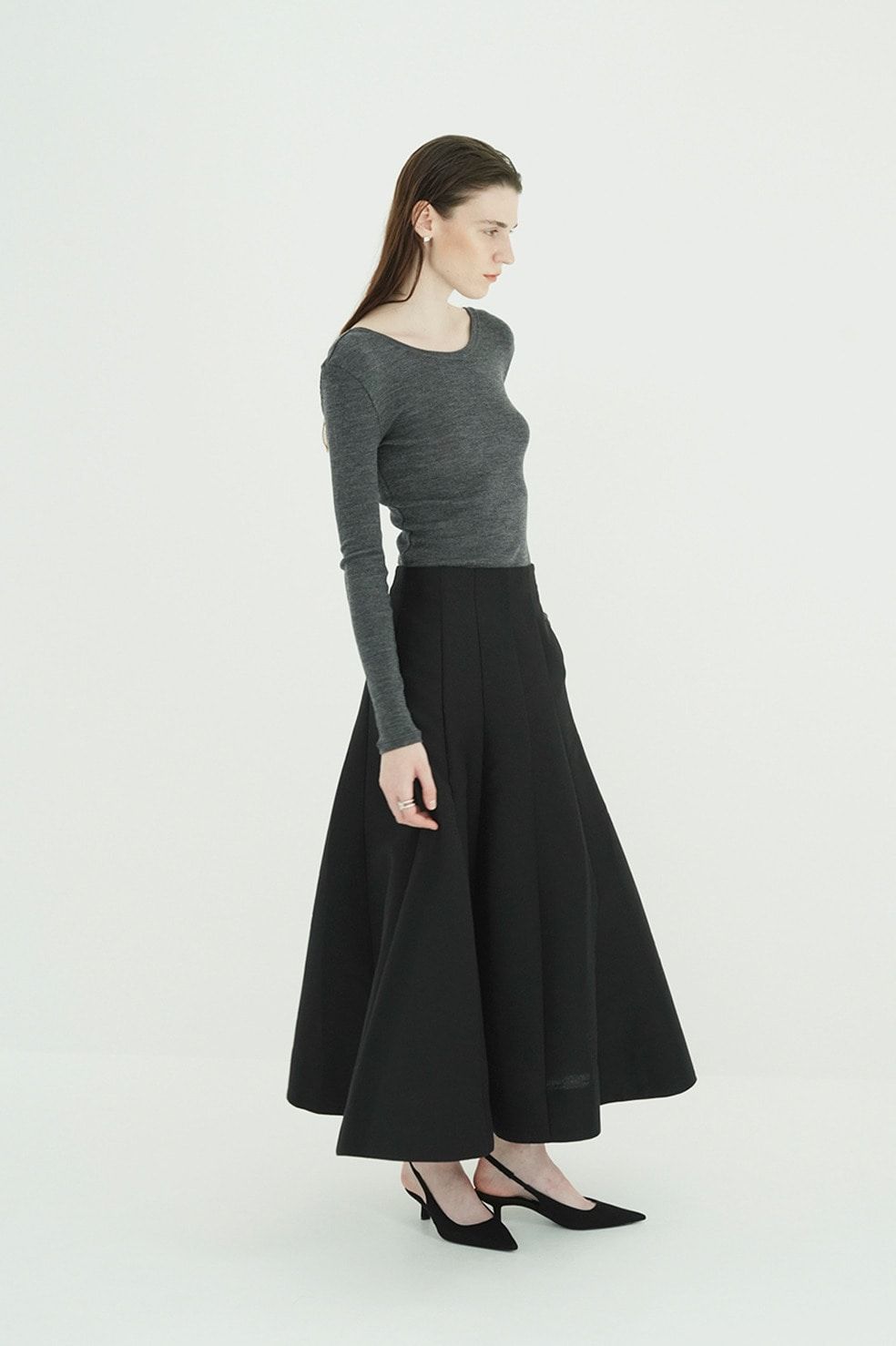 ウールリブカットソー - W FACE WOOL RIB TOPS（GREY）