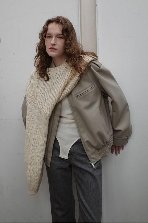 バルキーラインシングルレザージャケット - BULKY LINE SINGLE LEATHER JACKET (MOSS GREEN)