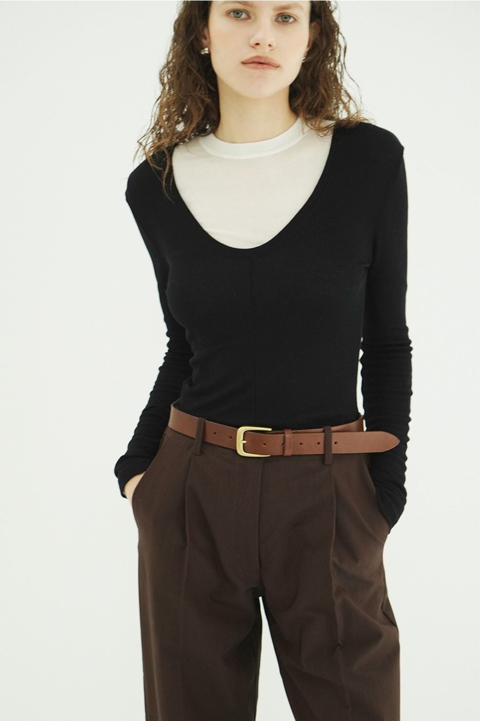 ウールリブカットソー - W FACE WOOL RIB TOPS（BLACK）