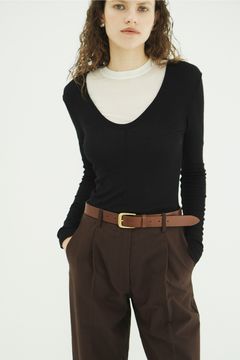 ウールリブカットソー - W FACE WOOL RIB TOPS（BLACK）