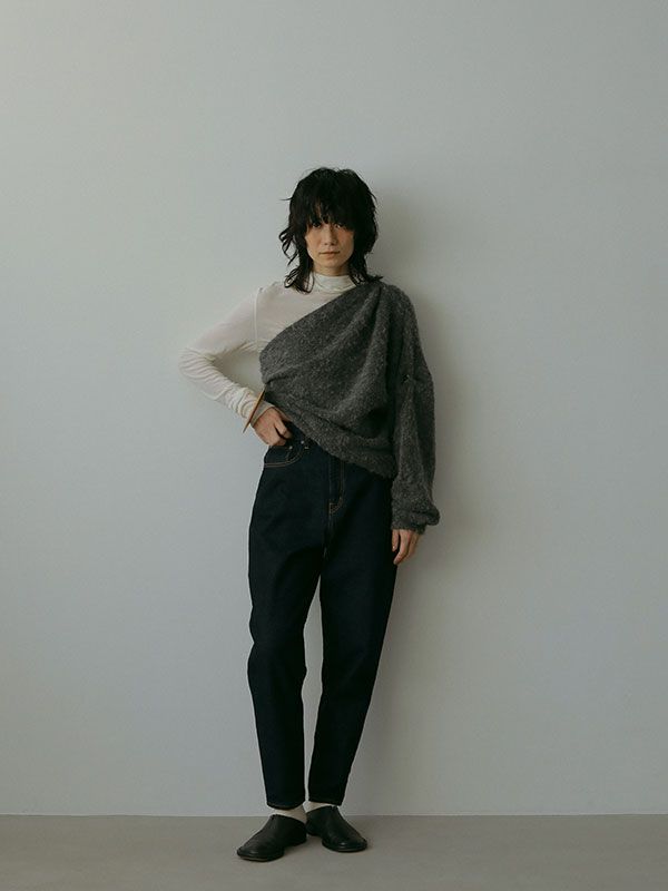 ヘアリーワンショルニットプルオーバー - GREY