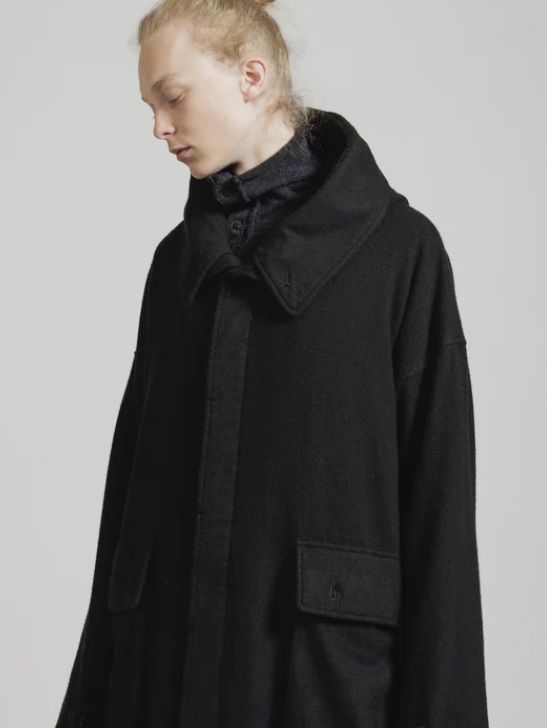 ウール縮絨 製品染めコート - OBJECT DYE WOOL HOODED COAT - BLACK