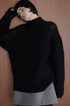 ドットメッシュ モヘア オーバーニット トップス - DOT MESH MOHAIR OVER KNIT TOPS - BLACK