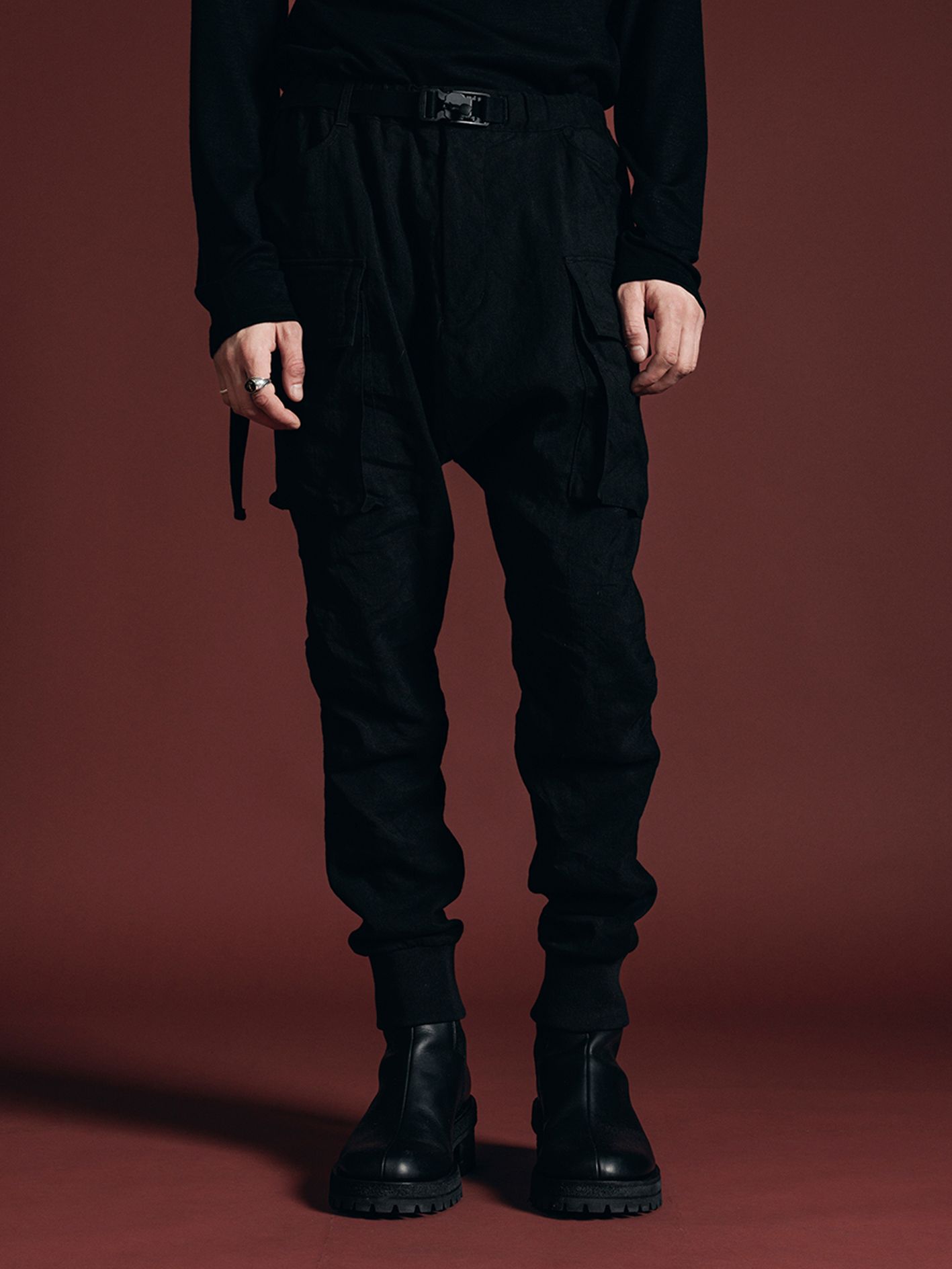 ウール リネン カーゴ パンツ - WOOL / LINEN CARGO PANTS - VI-3647-04 - A-BLACK